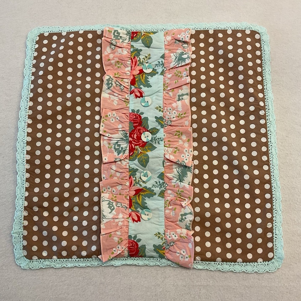 Matilda Jane Lazy Days Pillow Sham Brown Polka Dots Pink Floral Ruffles Lace